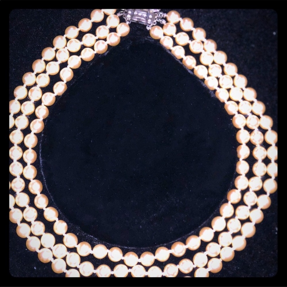 Jackie O Three Strand Faux Replica Necklace